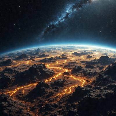 The primary subject of the image is a close-up of the Earth, showcasing its surface and features. The setting is a nighttime view of the Earth, with the planet's surface illuminated by the moonlight. The visual style is a combination of photo and digital art, creating a unique and captivating representation of the Earth. The colors and mood of the image are predominantly dark, with the Earth's surface and the moonlight creating a dramatic and striking contrast.